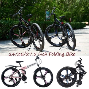 24/26/27.5 Inch Folding Mountain Bike 21 Speed Full Suspension Foldable Bicycle - Picture 1 of 33