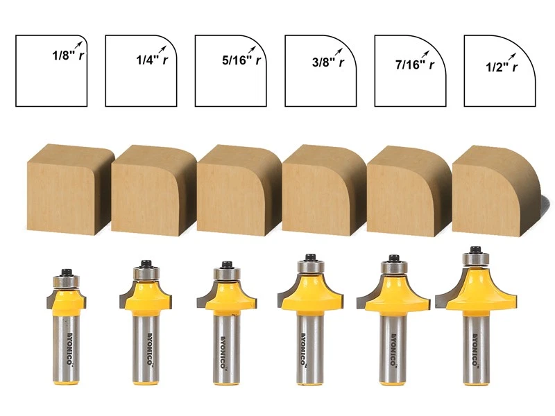 6 Bit Round Over Edge Forming Router Bit Set - 1/2" Shank - Yonico 13622 - Image 1 of 1