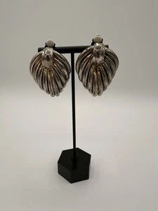 Vintage Silver Tone Clip on Earrings Rope Twist Tiered Tubes 80's Bold Statement - Picture 1 of 5
