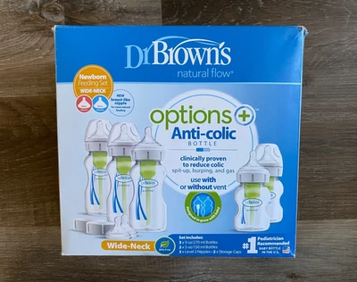 Dr. Brown's Options + Juego de alimentación anticólicos cuello ancho ~ Biberones ~ NUEVO ~ 5 biberones Foto 1 de 4