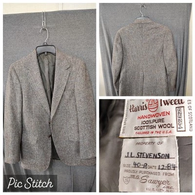 Jaqueta casaco Harris tweed blazer lã botão 40R EUA vintage  - Imagem 1 de 4