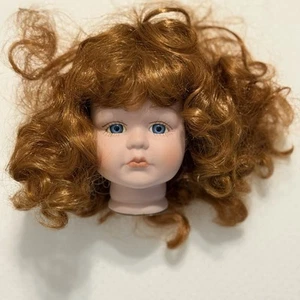 VTG Porcelain Doll Head Parts For 16” Dolls Red Wig Blue Eyes Replacement -/ - Picture 1 of 9