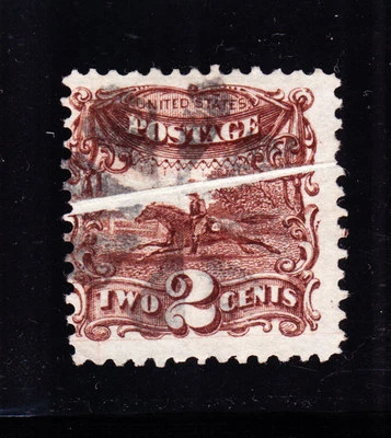 US 113 2c Post Horse & Rider Used w/ Pre-Printed Paper Fold EFO - Image 1 of 2