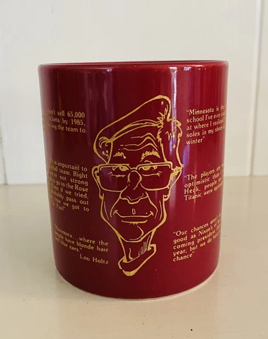 Vintage 80s Lou Holtz Mug Minnesota Golden Gophers Famous Quotes Coffee Tea Cup Cover