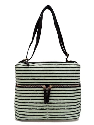 Fossil Erin Canvas Crossbody Handbag Mint Green Black Stripe New! NWT - Image 1 of 4
