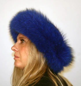 New Electric Blue Fox Fur Headband 26 Inches Long and 5 Inches Wide   - Picture 1 of 3