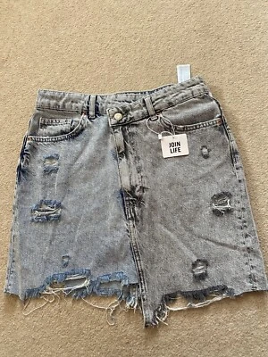 Bershka Frayed Denim Skirt - Size 38 (10/12) Blue /grey Denim - Image 1 of 4