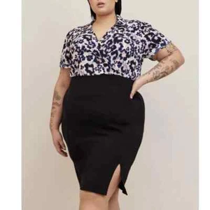 Torrid Black Floral Ponte Studio Crepe Short Sleeve Bodycon Dress Size 4X NWT - Picture 1 of 5