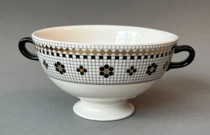 New Anthropologie Bowl Stoneware Handle Hello Bistro Mosaic Tile Black White - Picture 1 of 8