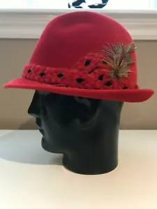 Dobbs Vintage Red Game Bird Fedora Hat Made in Canada Sz.7 - Picture 1 of 9