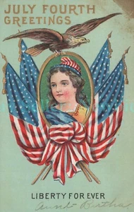 Cuatro de Julio - RETRATO DE LA DAMA LIBERTAD - Postal Patriótica 4º Repujado - Imagen 1 de 2