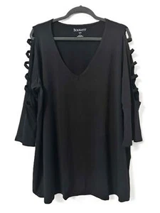 NWT Roamans Tunic Top Womens Size 18 20 Black Cold Shoulder V Neck - Picture 1 of 9