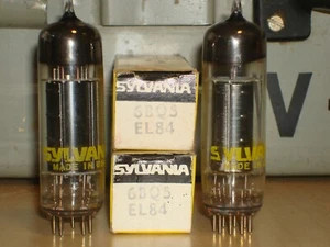 2 SYLVANIA 6BQ5 EL84 NOS/NIB MATCHED BLACK PLATE TUBES/VALVE USA TESTED - Picture 1 of 5