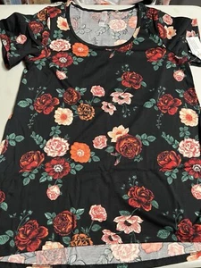 LuLaRoe L Classic T Large Black Roses Floral Flowers #930 - Picture 1 of 5