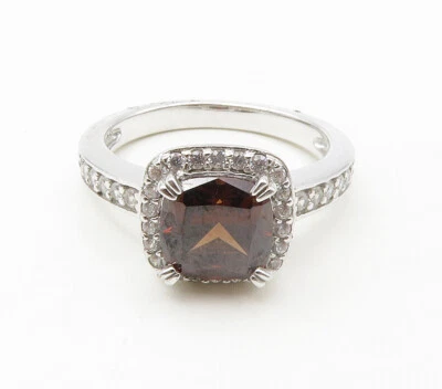 925 Sterling Silver  Shiny Topaz Solitaire With Accents Ring Sz 7  RG16630 - Imagem 1 de 4