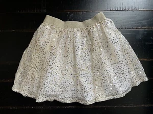 Osh Kosh B'Gosh Sequin Tulle White Gold Glitter Waist Band Skirt Size 7 - Picture 1 of 6