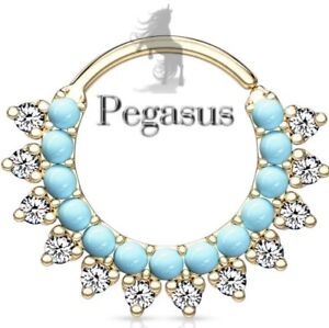 NEW & SEALED Beautiful Gold Turquoise & Crystal Septum / Tragus  Ring