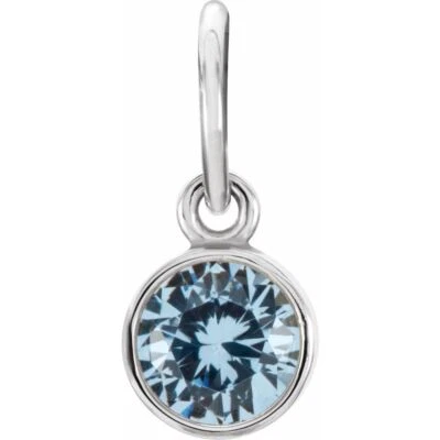 Genuine 14K White Gold 4mm Round Imitation Aquamarine Birthstone Charm - Image 1 of 2