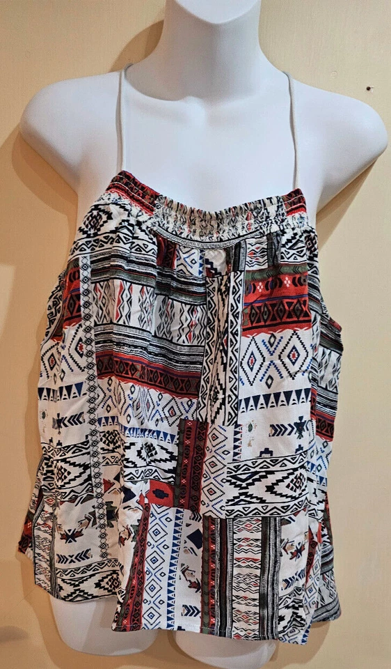 NO BOUNDARIES WOMENS WHITE/BROWN MIX STRAPPY VEST TOP SIZE XL FITS 12/14 (WV12) - Image 1 of 4