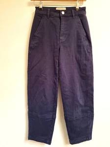 Everlane Utility Barrel Leg Pants Size 0 Waist 24 Navy Blue Organic Cotton - Picture 1 of 10