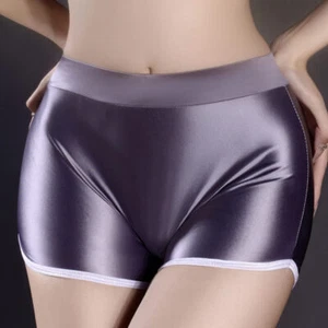 Womens Stretch Shiny Glossy Yoga Panties Short Pants Running Sports Boxer Shorts - Picture 1 of 32
