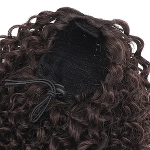 Long Black Curly Wave Drawstring Ponytail Extension Non Synthetic Hea NAU - Picture 1 of 22