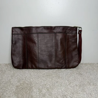 Bolso de muñeca clutch de cuero vintage años 60 70 VKK cremallera hecho en Hong Kong sangre de buey Foto 1 de 4