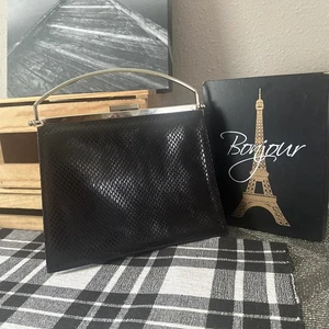 NEIMAN MARCUS Collection Canada VINTAGE Black Snakeskin Leather Handbag EUC-MINT - Picture 1 of 14