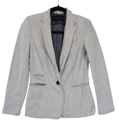 Blazer Zara Básico de Lino para Mujer XS Gris Carrera Informal Botón Único Forrado con Ventilación Foto 1 de 4