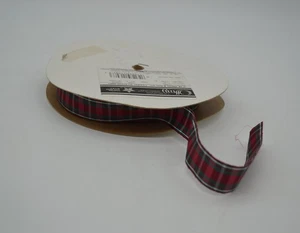 Offray Designer Ribbons Red Green Flannel 100 Yards, 7/8" 23mm Christmas Holiday - Picture 1 of 4