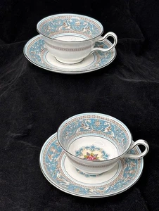 $370 Wedgwood Florentine Turquoise Teacup & Saucer, Set of 2 W2714 - Picture 1 of 7