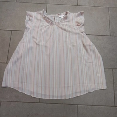 Blusa Lauren Conrad 4X com detalhe de babado listrada pêssego/branco/laranja - Imagem 1 de 4