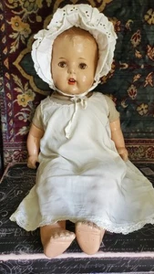 ANTIQUE! ADORABLE BIG 25" COMPOSITION UNMARKED BABY DOLL WITH TIN EYES LASHES - Picture 1 of 24
