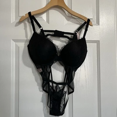 Victoria's Secret One Piece Lace Open Teddy Bodysuit Black Size XL NWT MSRP $89 - Image 1 of 4