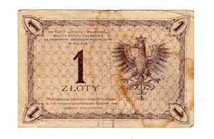 Pologne POLAND Billet 1 Zloty 1919 P51 Tadeusz Kosciuszko VF BON ETAT - Imagen 1 de 2