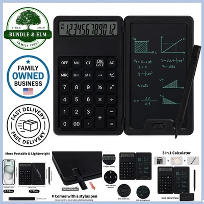 Portable Eco-Friendly Calculator Notepad Stylus 12 Digit LCD for Office School - Image 1 of 4