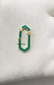 Lucchetto a spinta esagonale allungato argento smalto diamante esaltatore, lucchetto fatto a mano gioielli - Foto 1 di 2
