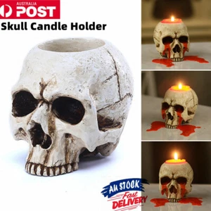 2025 Weeping Skull Candle Holder Candlestick Tealight Cup Halloween Gothic Decor - Picture 1 of 11