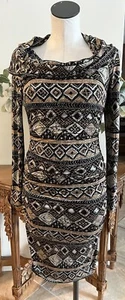plenty tracy reese Women P Brown Tribal Long Sleeve Ruched Off Shoulder Dress C - Picture 1 of 9