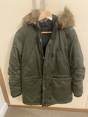 Topshop Parka tamanho 8 verde cáqui com capuz de pele - Imagem 1 de 4