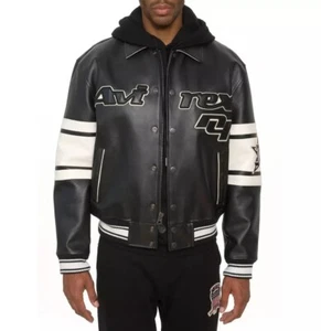 Men's Avirex Black Legend American Flight Brooklyn Real Sheepskin Leather Jacket - Picture 1 of 5