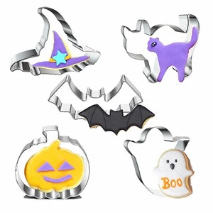 Halloween Cookie Cutters Set- 5 Pieces Stainless Steel Baking Cutter Molds Pu... - Picture 1 of 7