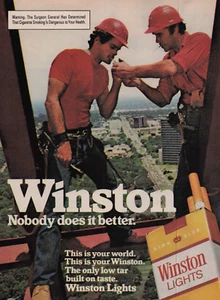 1982 Vintage Print Ad Winston Construction Workers Building Skyscraper Lighting - Picture 1 of 2