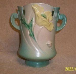 VINTAGE ROSEVILLE POTTERY VASE "POPPY" #869-7- PERFECT - EXCEPT 1 SMALL CHIP - Picture 1 of 12