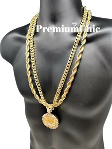 Last Supper Pendant & 30" Cuban Link Rope Chain Necklace Mens Plated CZ Jewelry - Picture 1 of 12