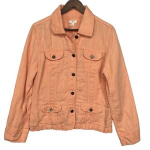 J. Jill Button-Up Jacket Women Size M Orange Linen Pockets Collared Long Sleeve
