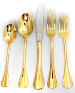 GOLDEN SYMMETRY by International 5 Piece Place Setting NEW NEVER USED made Korea - Picture 1 of 24