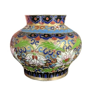 Vintage Small Chinese Champleve Jar Floral Scrolls/Peonies 3.5”H 20thC - Picture 1 of 10