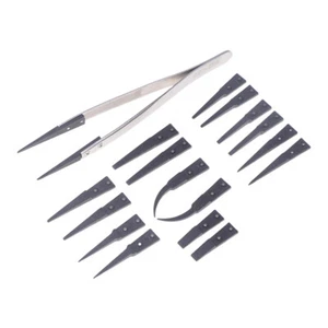 ESD 259 Handle Stainless Tweezers With 8Pcs Exchengeable Antistatic Plastic Tips - Zdjęcie 1 z 7