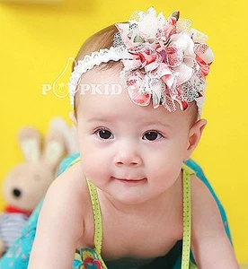 Baby Shower Girls Kids Children Flower Chiffon Lace Party headband hair band - Picture 1 of 4